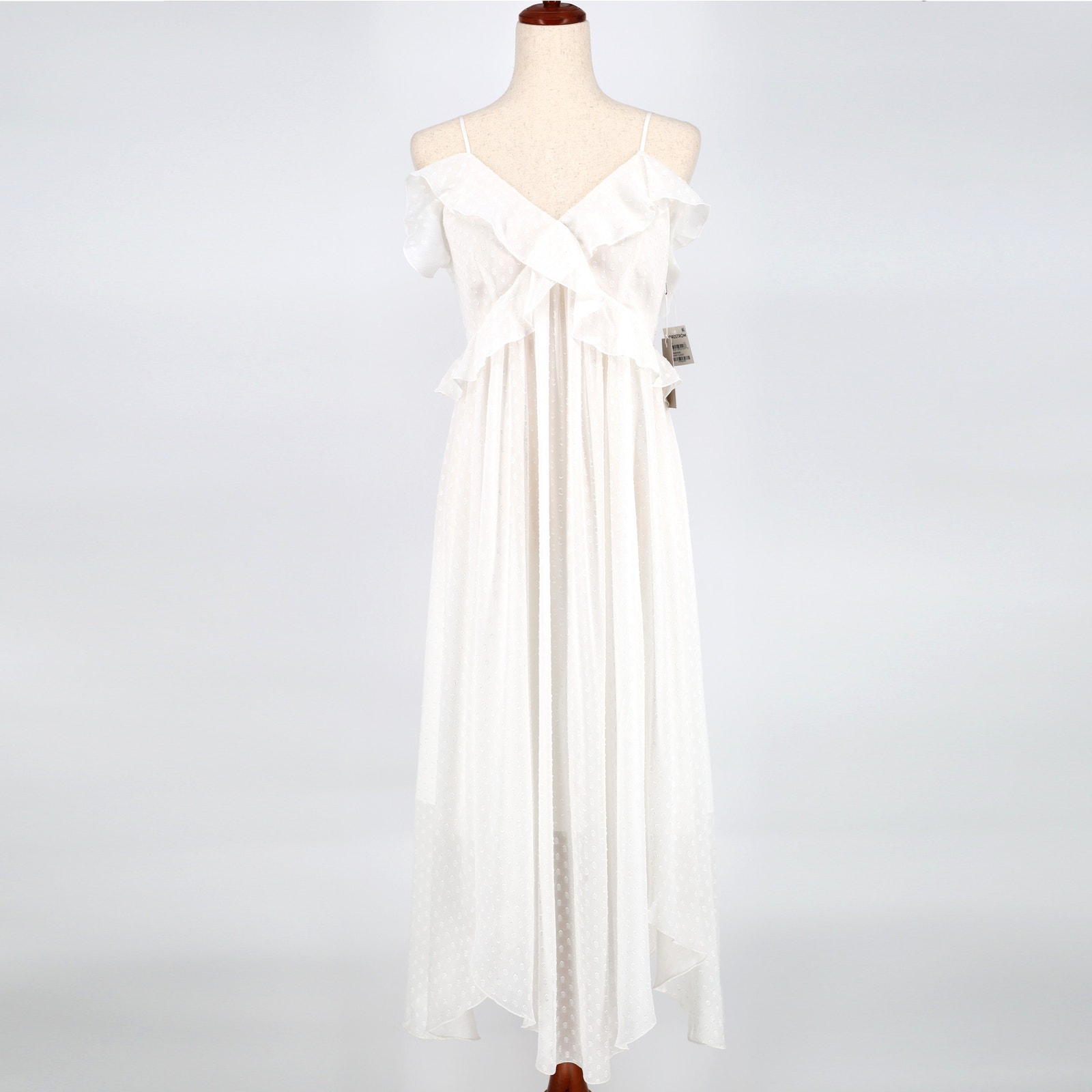 Chelsea28 Women Ivory Dotted Mesh Ruffle V-Neck Midi Cocktail Dress Size S — image 3 of 8